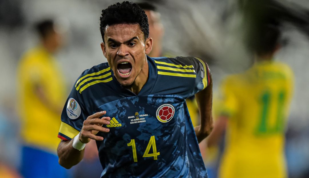Luis Díaz festeja su anotación ante Brasil en la Copa América. Luis Díaz festeja su anotación ante Brasil en la Copa América.