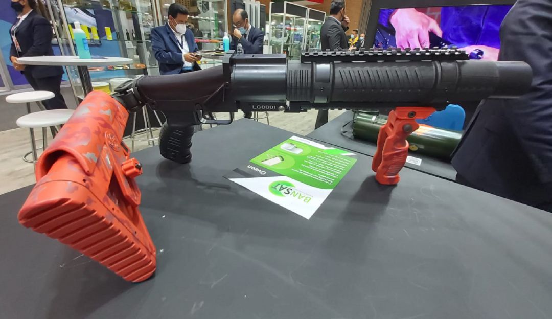 Prototipo de lanzagranadas presentado en la Expodefensa 2021, que usará el Esmad el próximo año. Prototipo de lanzagranadas presentado en la Expodefensa 2021, que usará el Esmad el próximo año.