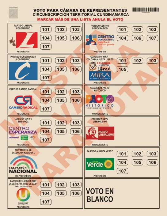 Tarjetón electoral para la Cámara de Representantes, circunscripción especial comunidades afrodescendientes: Tarjetón electoral para la Cámara de Representantes, circunscripción especial comunidades afrodescendientes: