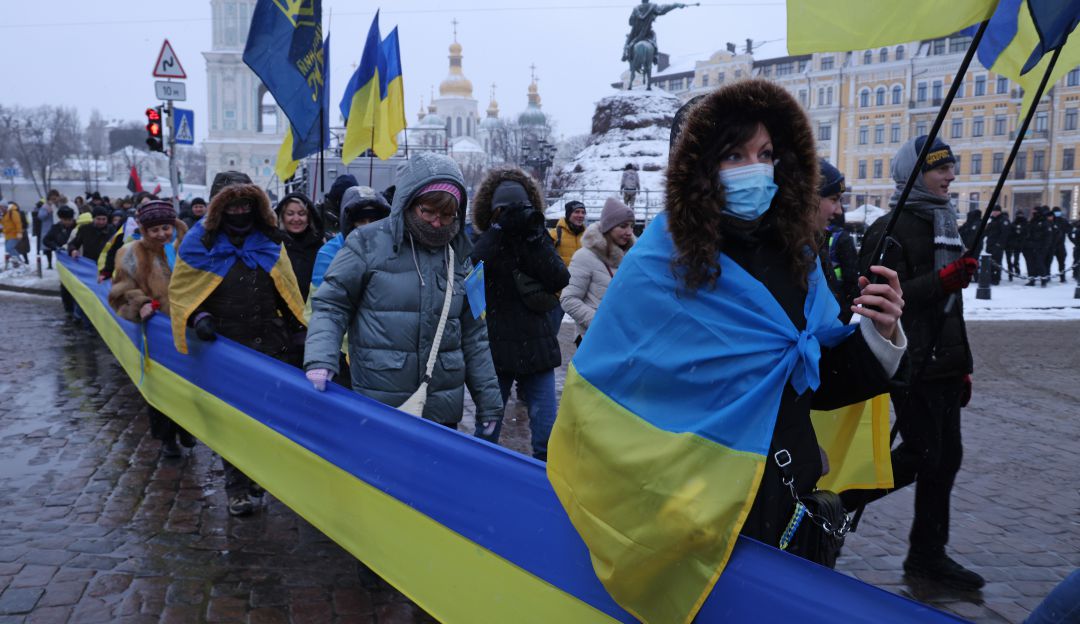 Manifestaciones en Ucrania en rechazo al aumento de tensiones en la frontera con Rusia. Manifestaciones en Ucrania en rechazo al aumento de tensiones en la frontera con Rusia.