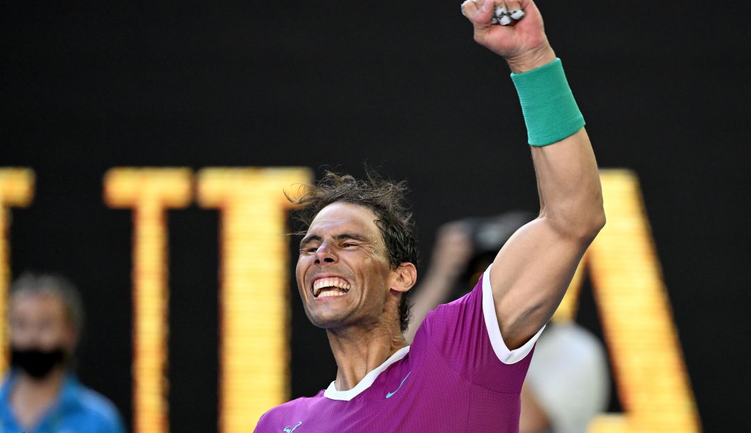 Rafael Nadal festeja tras superar al canadiense Denis Shapovalov. Rafael Nadal festeja tras superar al canadiense Denis Shapovalov.