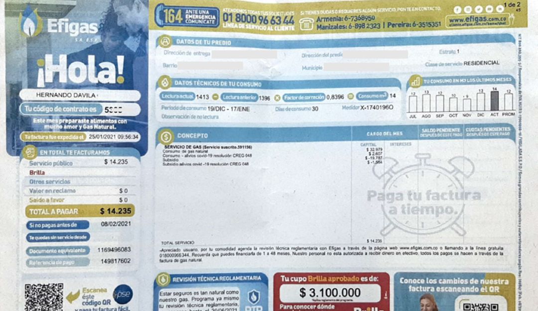 Nueva imagen de la factura de Efigas en la parte frontal Nueva imagen de la factura de Efigas en la parte frontal