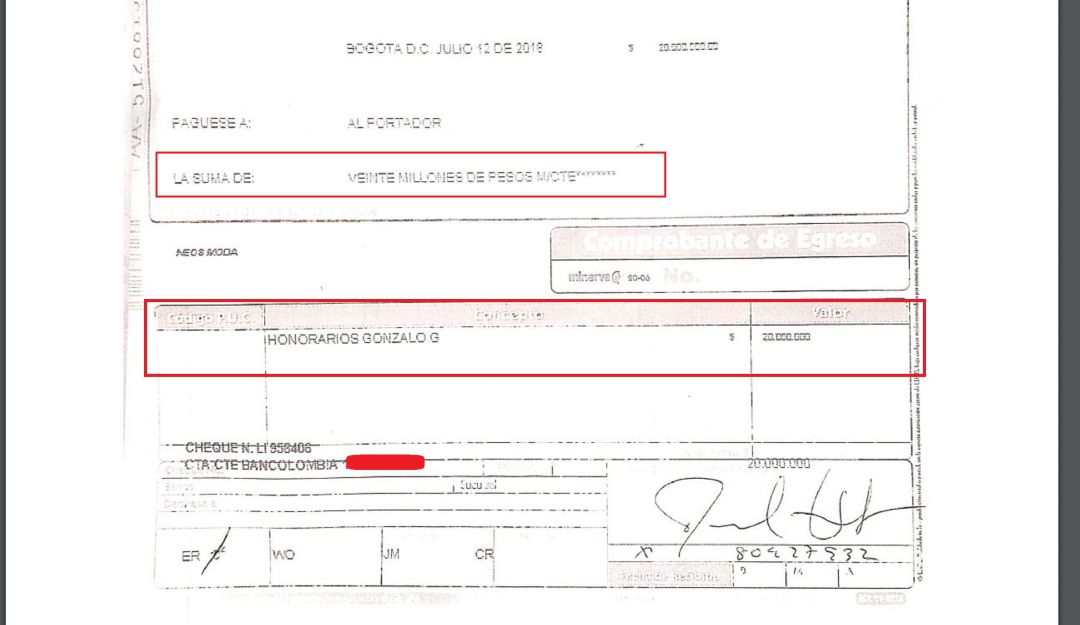 Uno de los recibos que Carlos Matos le entregó a la Fiscalía por el caso de corrupción Hyundai Uno de los recibos que Carlos Matos le entregó a la Fiscalía por el caso de corrupción Hyundai