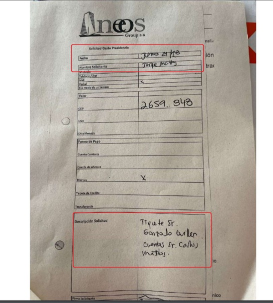 Comprobante entregado por Carlos Mattos a la Fiscalía Comprobante entregado por Carlos Mattos a la Fiscalía
