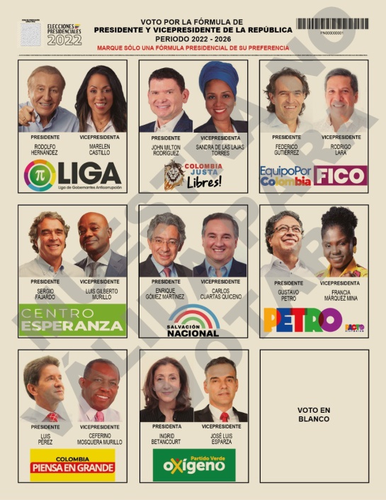 Oficial: así quedaron los tarjetones electorales para la primera vuelta Oficial: así quedaron los tarjetones electorales para la primera vuelta