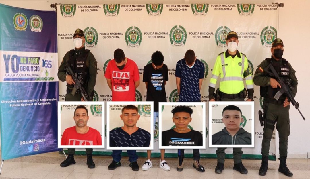 Cuatro personas fueron capturadas por los delitos de secuestro extorsivo, extorsión, hurto agravado, porte ilegal de armas y concierto para delinquir. Cuatro personas fueron capturadas por los delitos de secuestro extorsivo, extorsión, hurto agravado, porte ilegal de armas y concierto para delinquir.