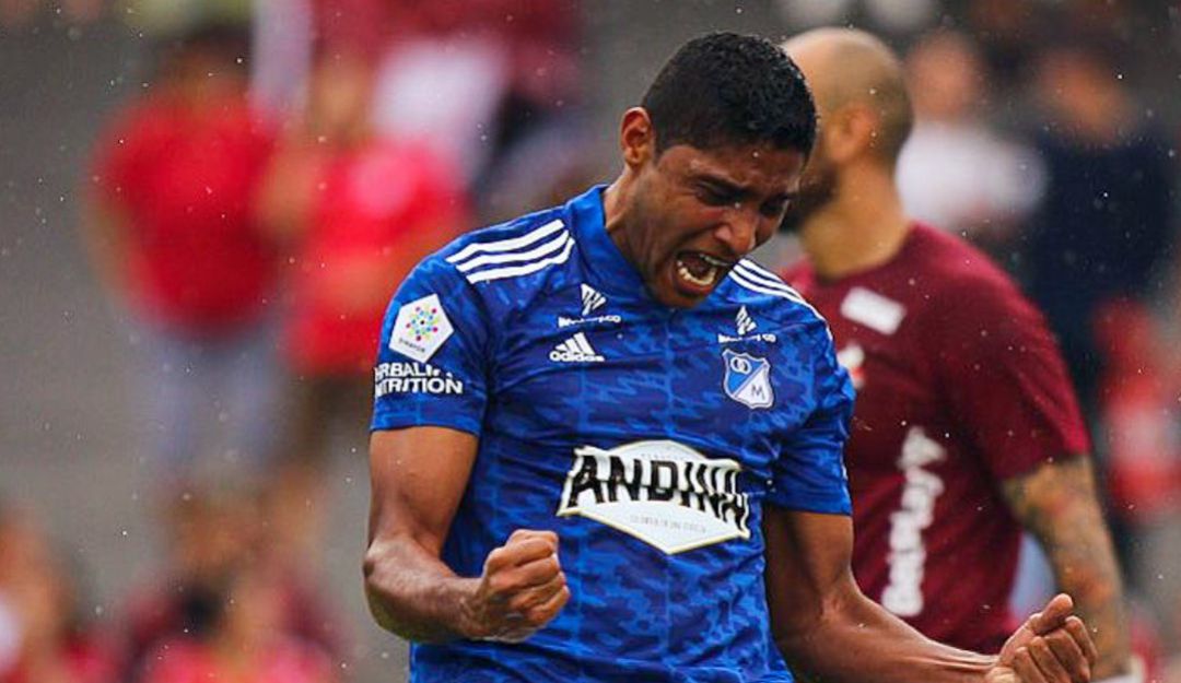Luis Carlos Ruíz celebra su primer gol con la camiseta de Millonarios. Luis Carlos Ruíz celebra su primer gol con la camiseta de Millonarios.