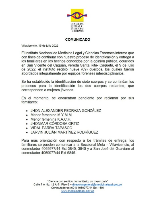 Comunicado de Medicina Legal Comunicado de Medicina Legal