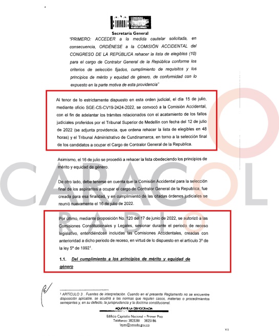 Respuesta del Congreso de la República al incidente de desacato que abrió el Tribunal Adminstrativo de Cundinamarca Respuesta del Congreso de la República al incidente de desacato que abrió el Tribunal Adminstrativo de Cundinamarca