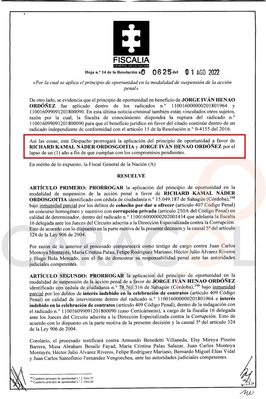 Caso FONADE: Fiscalía renovó principio de oportunidad a dos testigos Caso FONADE: Fiscalía renovó principio de oportunidad a dos testigos