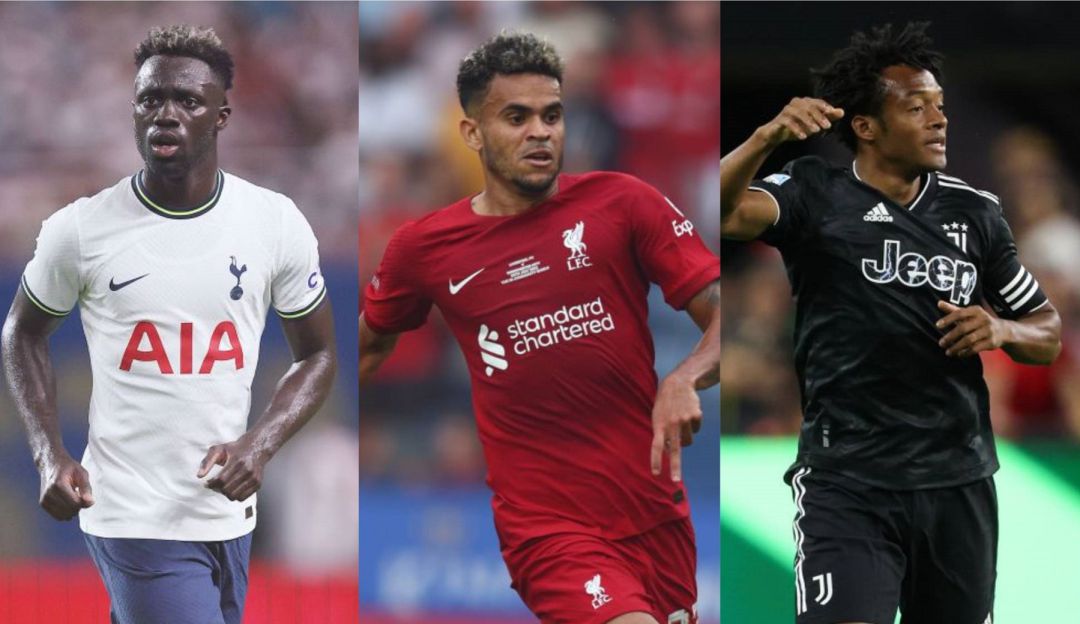 Davinson Sánchez (Tottenham) Luis Díaz (Liverpool) y Juan Cuadrado (Juventus) Davinson Sánchez (Tottenham) Luis Díaz (Liverpool) y Juan Cuadrado (Juventus)