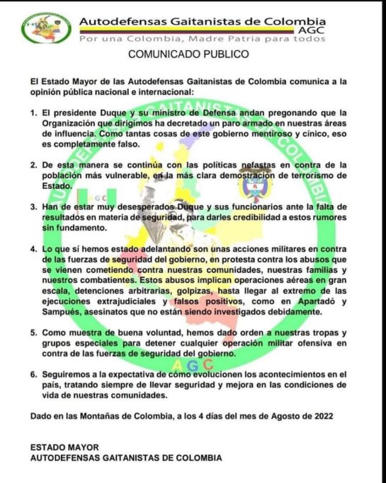 Clan del Golfo habría ordenado detener plan pistola contra la Fuerza Pública Clan del Golfo habría ordenado detener plan pistola contra la Fuerza Pública