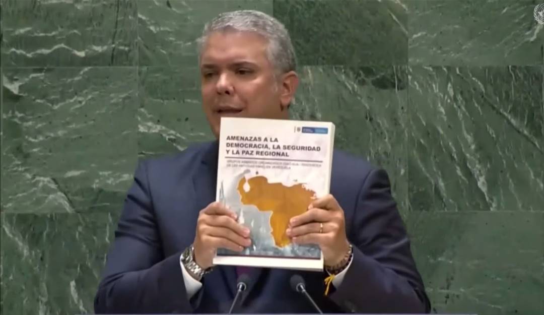 El expresidente Iván Duque durante su participación en la Asamblea de Naciones Unidas denunciando a Nicolás Maduro. Foto: Cortesía Presidencia. El expresidente Iván Duque durante su participación en la Asamblea de Naciones Unidas denunciando a Nicolás Maduro. Foto: Cortesía Presidencia.