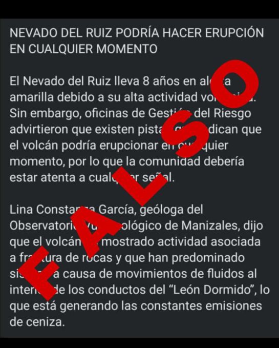 Mensaje con información falsa que circula en redes sociales