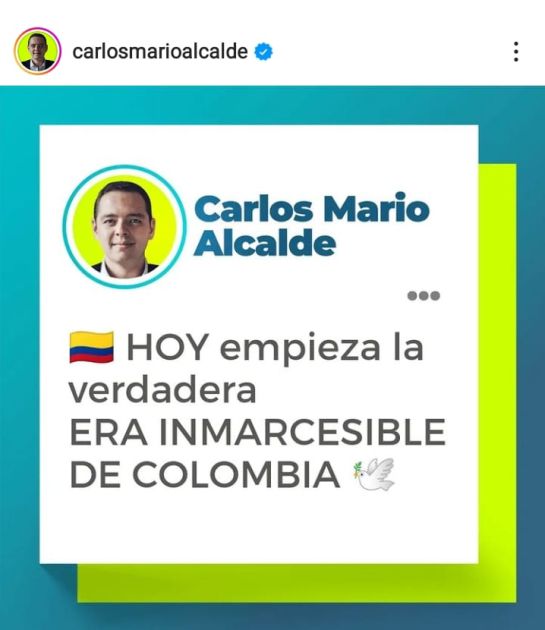 Publicación del alcalde Carlos Mario Marín Correa