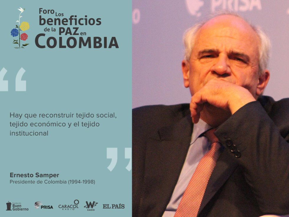 En su dialogo con Dario Arizmendi en el panel de ex presidentes del foro “los beneficios de la paz en Colombia”, habló de las dificultades políticas que siempre se atraviesan en los procesos de paz. En su dialogo con Dario Arizmendi en el panel de ex presidentes del foro “los beneficios de la paz en Colombia”, habló de las dificultades políticas que siempre se atraviesan en los procesos de paz.
