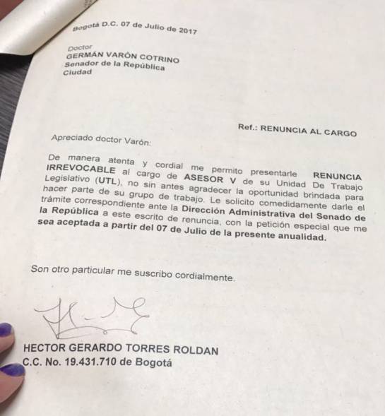 Renuncia Luis Gustavo Moreno: Renunció asesor de Germán 