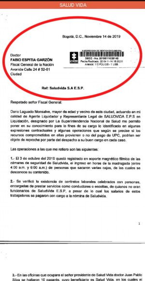 Indagatoria, investigaciones, EPS, Salud Vida, Fiscalía: Fiscalía indaga robos y operaciones irregulares de la EPS Salud Vida