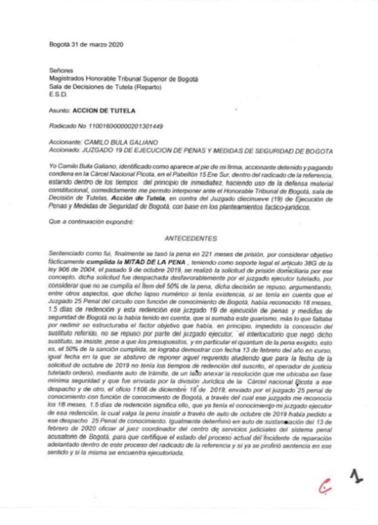 Caso Camilo Bula: Con tutela, el exfiscal antimafia Camilo Bula, pide casa por cárcel