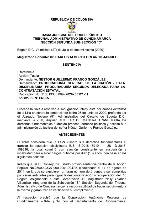 Destituciones políticas: En firme queda destitución por 10 años al exDirector de la CAR Cundinamarca