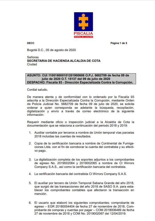 Desfalco municipios: Las indagaciones de la Fiscalía por desfalco de $1.700 millones en Cota