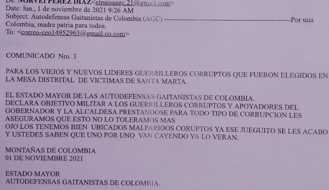 Intimidaciones contra líderes: Mesa de Víctimas de Santa Marta denuncia amenazas de muerte