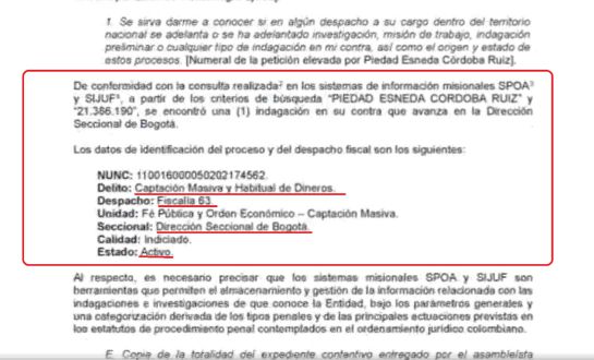 Fiscalía indaga a Piedad Córdoba por presunta captación Masiva y Habitual de dineros