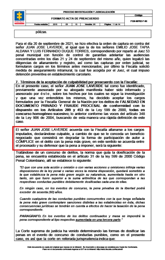 Preacuerdo firmado entre el empresario Juan José Laverde y la Fiscalía por el escándalo Centros Poblados