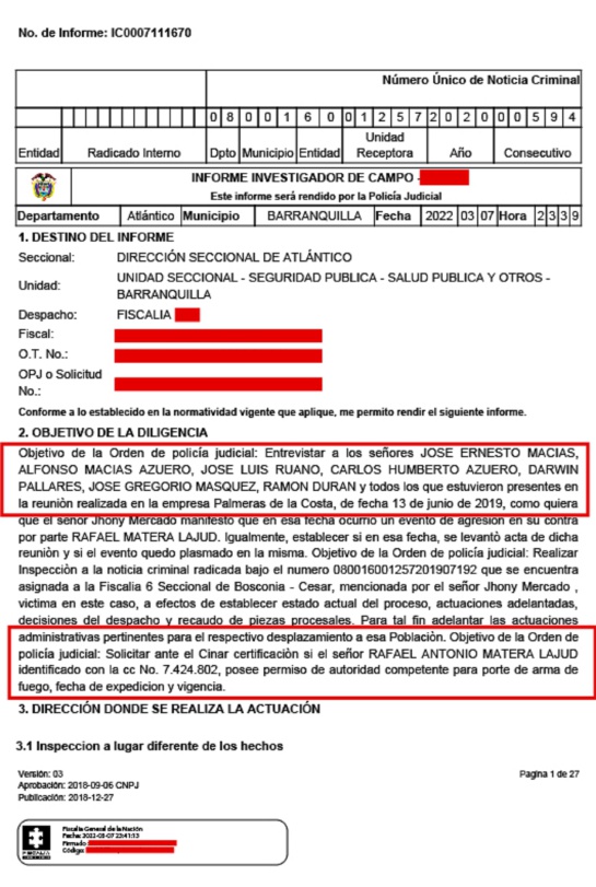 Informe del CTI pide abrir la investigación en contra de empresarios salpicados por exparamilitares