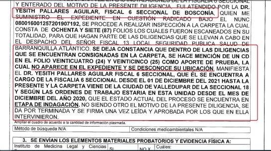 Informe de CTI certifica que se perdieron pruebas de un proceso en la Fiscalía de Bosconia, Cesar